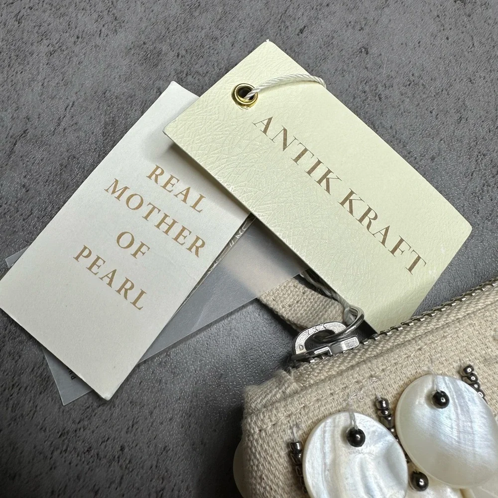 Antik Kraft Mother of Pearl Beaded Clutch –Ivory Shell‑Disc Evening Bag - Picture 3 of 7